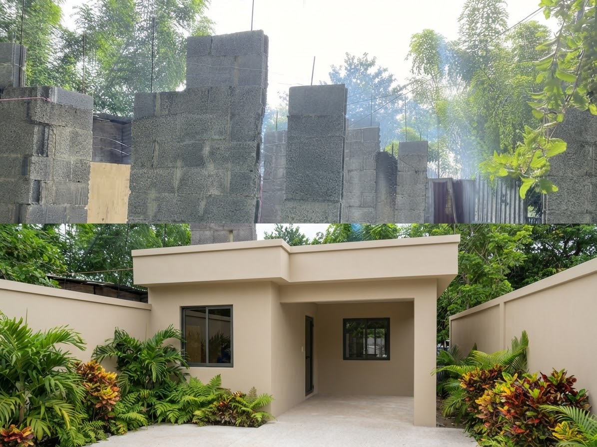 Proyecto de construcción residencial antes y después